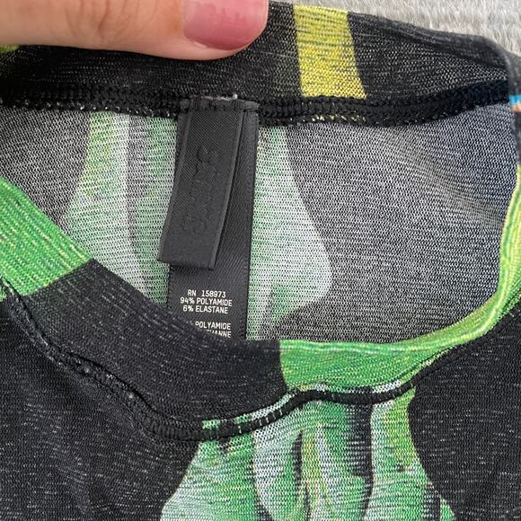 Skims Floral Top Womens Small Black Sheer Obsidian Short Sleeve Cropped - Picture 6 of 7